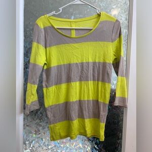 Ann Taylor Lime and Gray Striped Tee B19